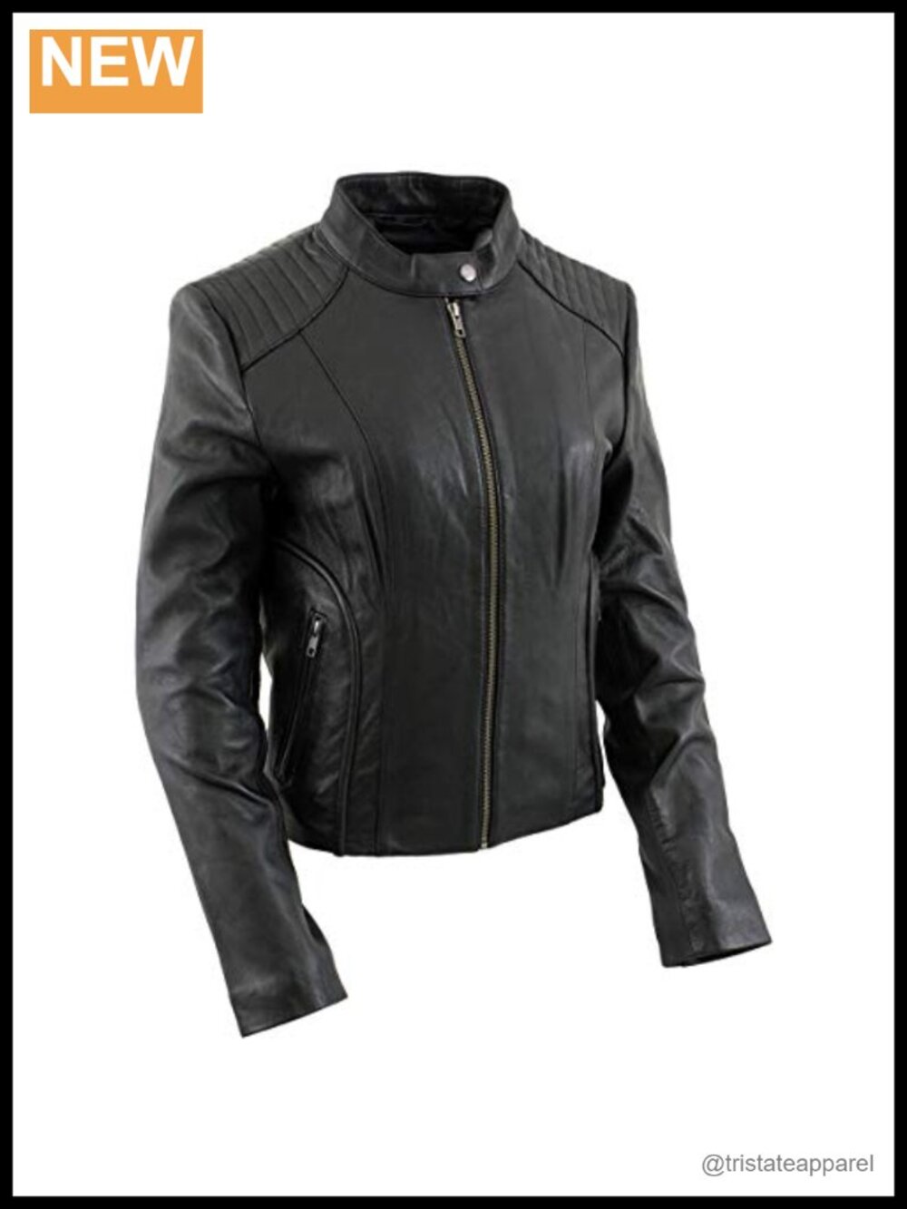 Women's Cowhide Leather Biker Jacket Short Moto Style